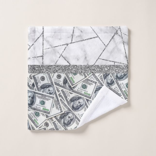 Luxe Dollars Argent Intérieur Marbre Parties scint (Gant de toilette)