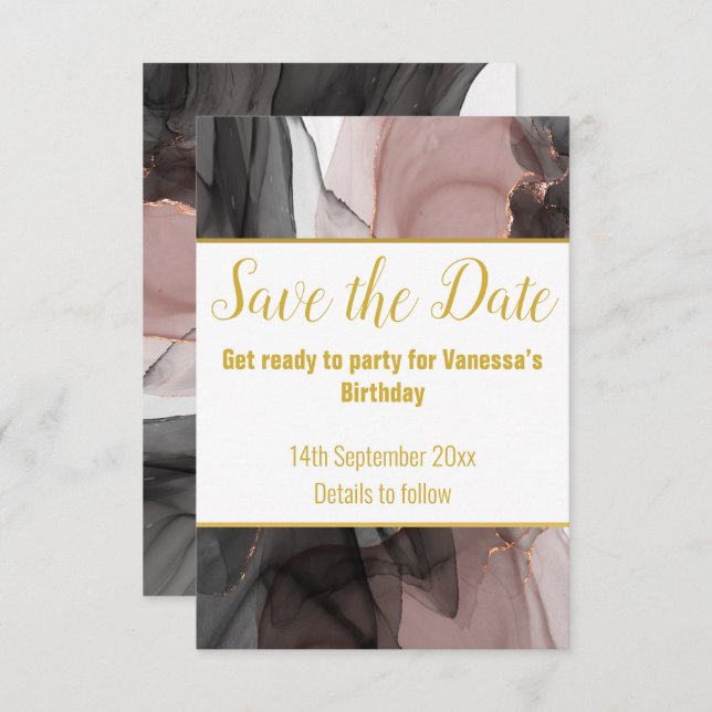 LUXE DRIFTING ROSE SAVE THE DATE RSVP CARD (Devant / Derrière)