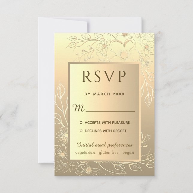 Luxe Elegant Gold Foil Floral Faire-part de mariag (Devant)