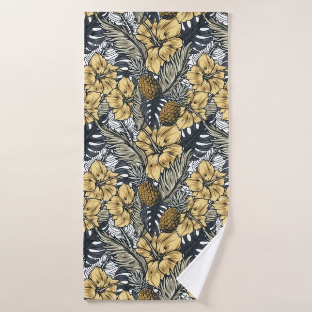 Luxe Elegant Or N' Black Tropical Flowers (Serviette de bain)