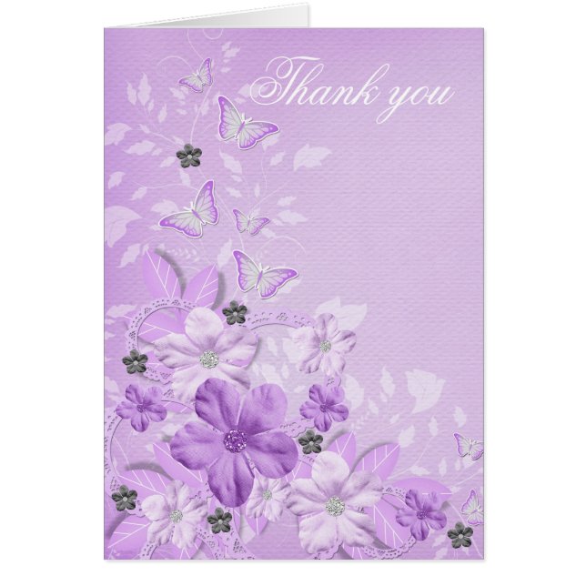 Luxe Elégant Purple Floral Cartes de remerciements (Devant)