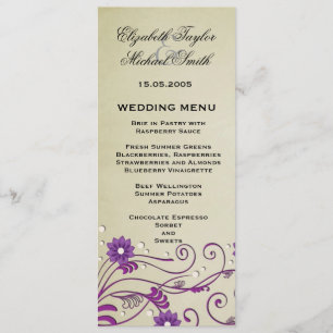 Luxe Elegant Vintage Fils Floral Mariage Menu