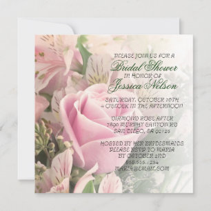 Luxe Elégante Fleurs Roses Bouquet Invitation Douc