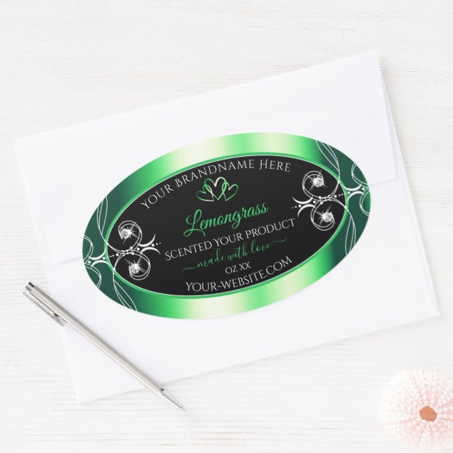 Luxe Emerald Green Produit noir Diamants Étiquette (Enveloppe)