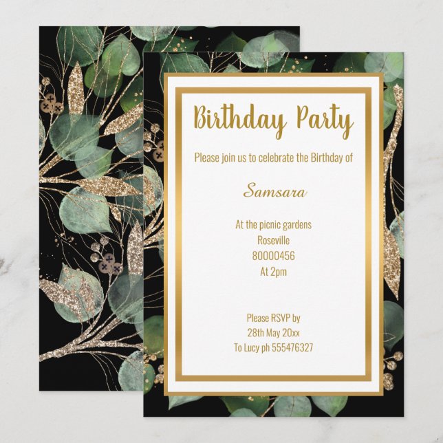 LUXE EUCALYPTUS SAGE NOIR SAGE VERT INVITATION SAG (Devant / Derrière)