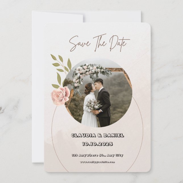 Luxe Faire-part de mariage blanche et rose (Devant)