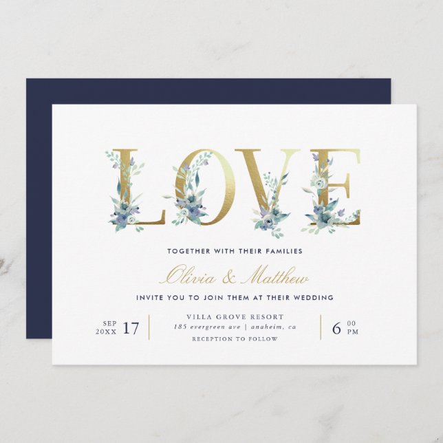 Luxe Floral Love Faire-part de mariage (Devant / Derrière)