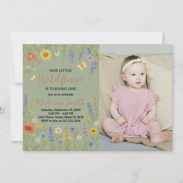 Luxe Floral Premier anniversaire Invitation avec p (Devant)