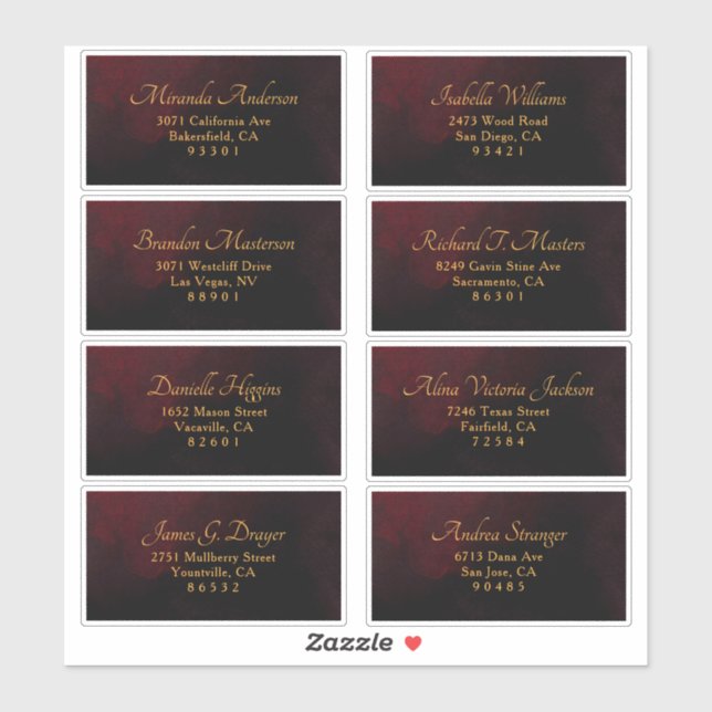 Luxe Gold Black Red Mariage Étiquette de adresse i (Feuille)