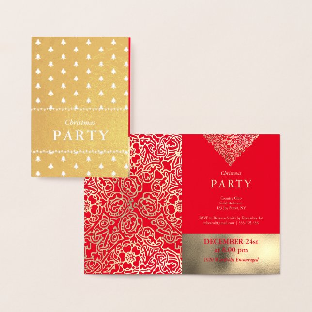 Luxe Gold Foil Red Christmas Party Invitations (Affichage)