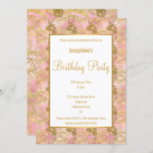 LUXE GOLD PINK PALM LEAF ANNIVERSAIRE INVITATION