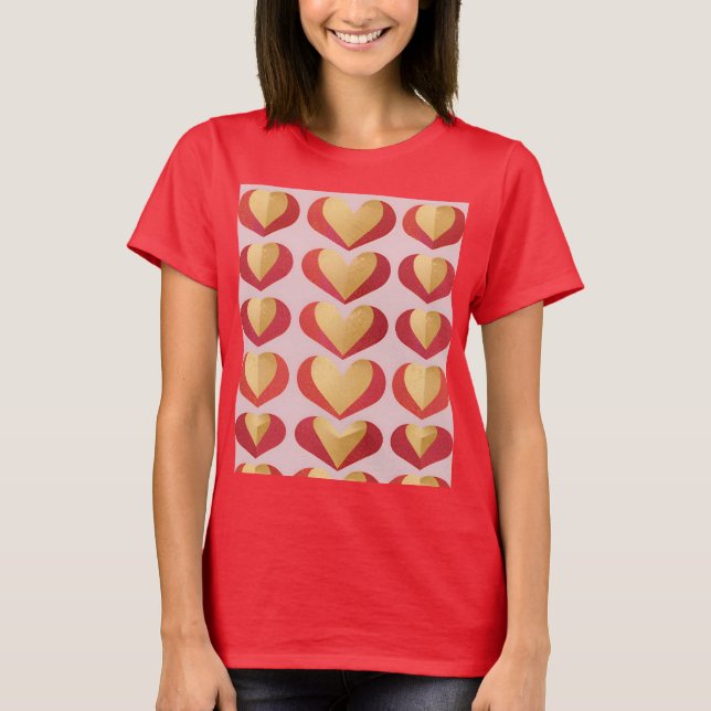 Luxe Gold Red Hearts Red T-Shirt (Devant)