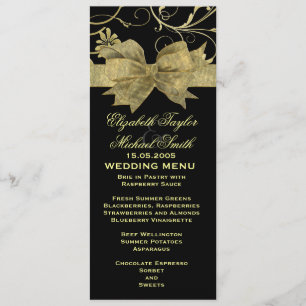 Luxe Gold Ribbon Damask Black Mariage Menu