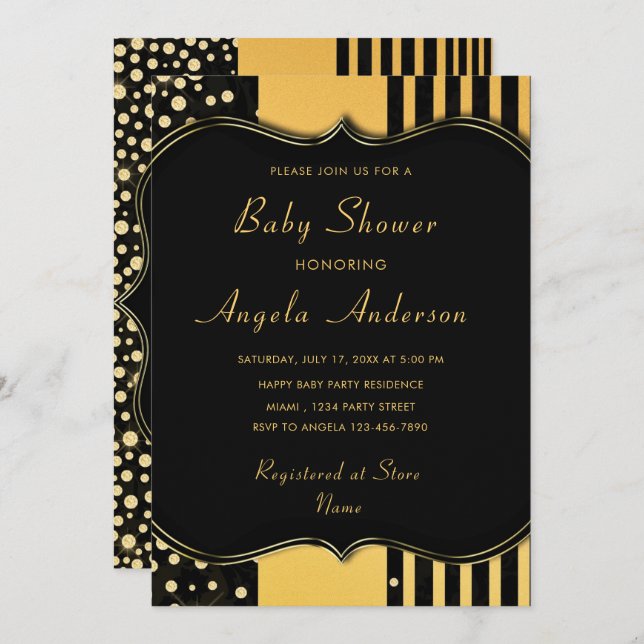 Luxe Golden Framed Baby Girl Shower Invitation (Devant / Derrière)