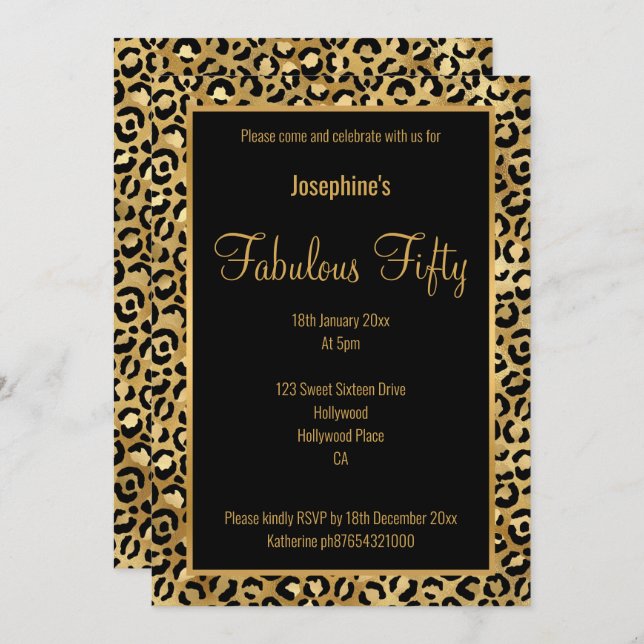 LUXE LEOPARD TOUTES LES INVITATIONS D'OR NOIR (Devant / Derrière)
