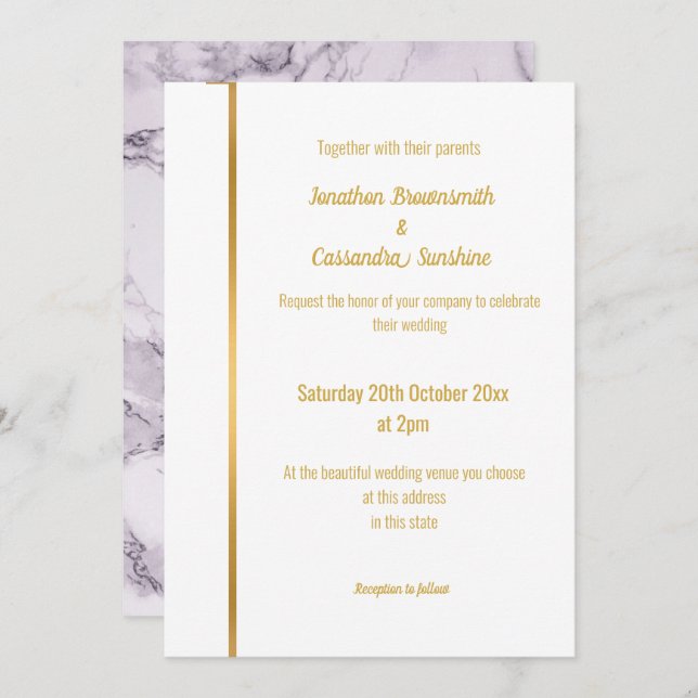 LUXE LILAC MARBLE OR FAIRE-PART DE MARIAGE (Devant / Derrière)