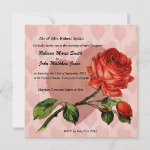 Luxe Lin rouge coeur rose faire-part de mariage