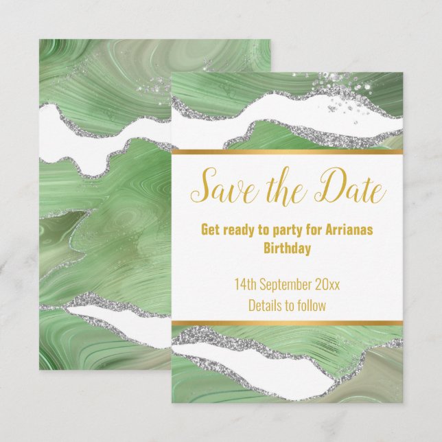 LUXE MARBRE OR VERT RÉPONSE CARTE RSVP (Devant / Derrière)