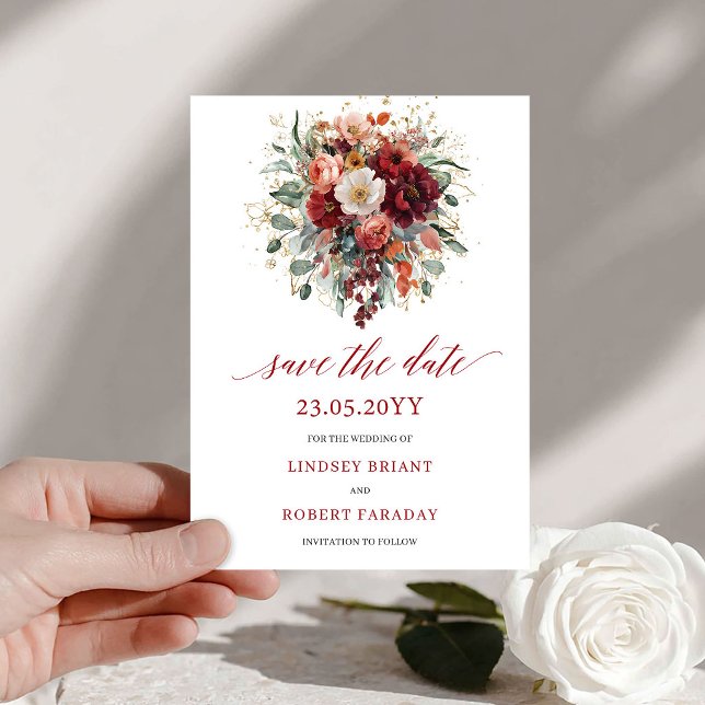 Luxe Marsala Automne Or Floral Faire-Part de Conse (Luxe Marsala Autumn Gold Floral Save The Date

)