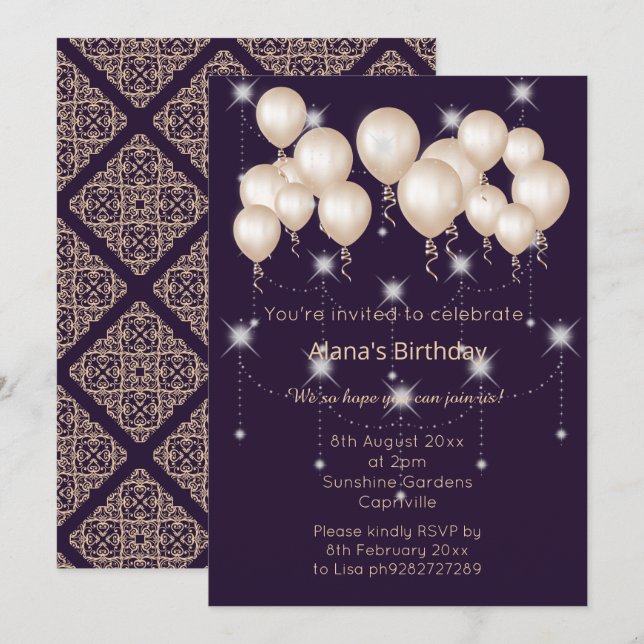 LUXE MODERNE DAMASK NAVY SILVER Invitation (Devant / Derrière)