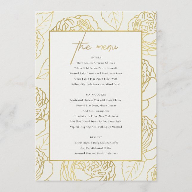 LUXE NAVY FAUX GOLD WHIT ELEGANT MENU FLORAL ROSE (Devant)