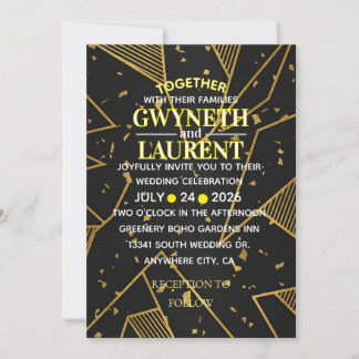 Luxe Noir Élégant Invitation Formel Noir et Or