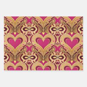 Luxe Pink Gold Hearts Valentine Wrapping Papier