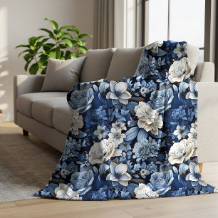 Luxe Plaid Floral Blanc Ivoire Bleu Élégant
