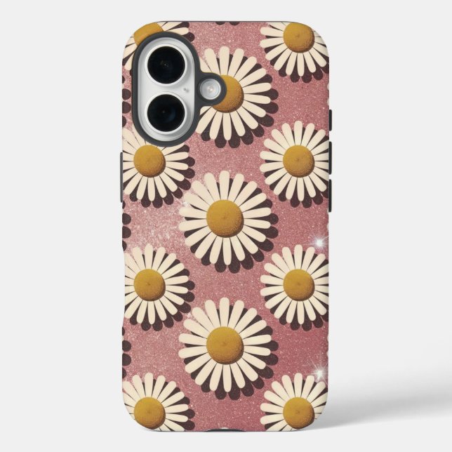Luxe Retro White Daisies iPhone 16 Coque (Verso)