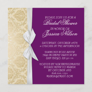Luxe Ribbon violet or Damask Douche Invitation