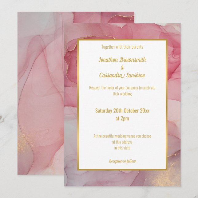 LUXE ROSE BLUSH MARBRE FAIRE-PART DE MARIAGE (Devant / Derrière)