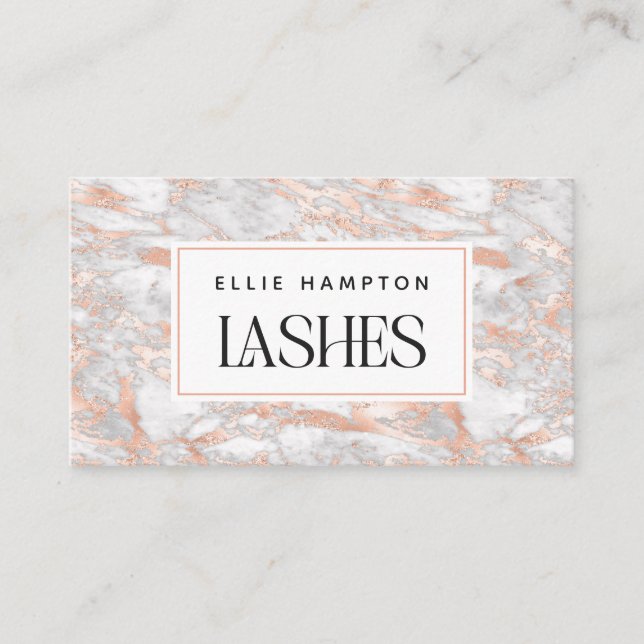 Luxe Rose Gold Marble Beauté Lashes Carte de visit (Devant)