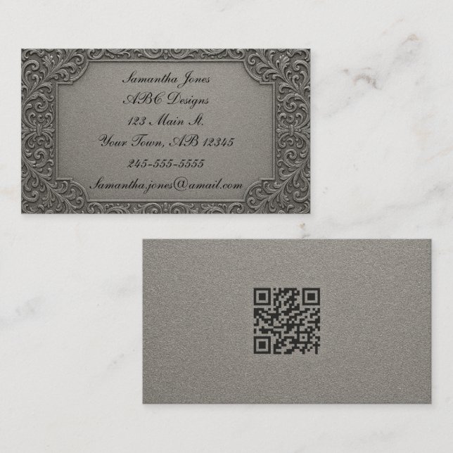 Luxe sur un Carte de visite budget argent QR Code (Devant / Derrière)