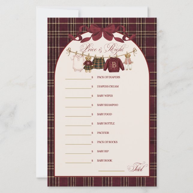 Luxsary Teddy Baby Shower Girl Plaid Game (Devant)