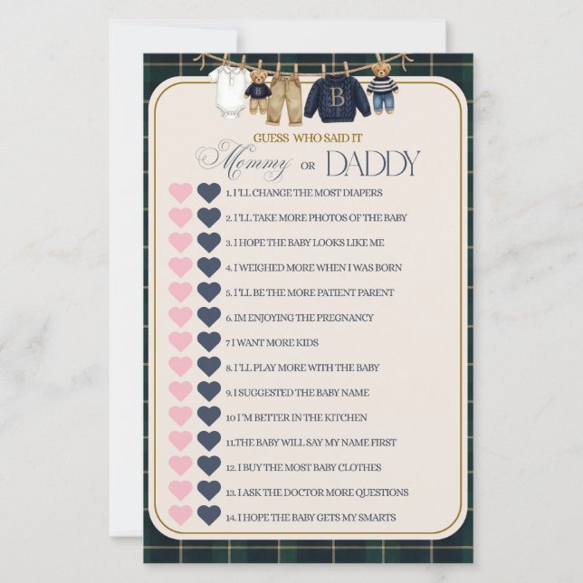 Luxsary Teddy Bear Plaid Baby Shower Game (Devant)