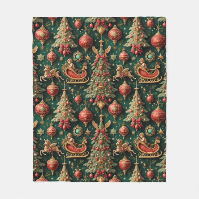 Luxueuse couverture baroque en polaire de Noël (Devant)