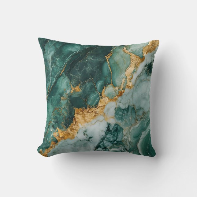 Luxueuse couverture Coussin en marbre vert Emerald (Recto)