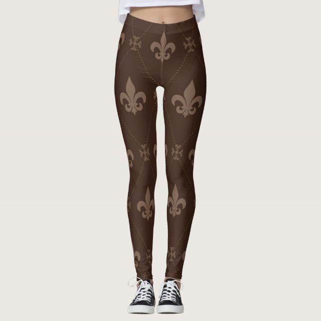 Luxueuse Fleur de Lis Leggings Brown (Devant)