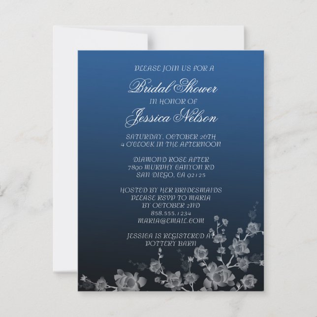 Luxueuse Floral Peony Denim Bridal Invitation (Devant)