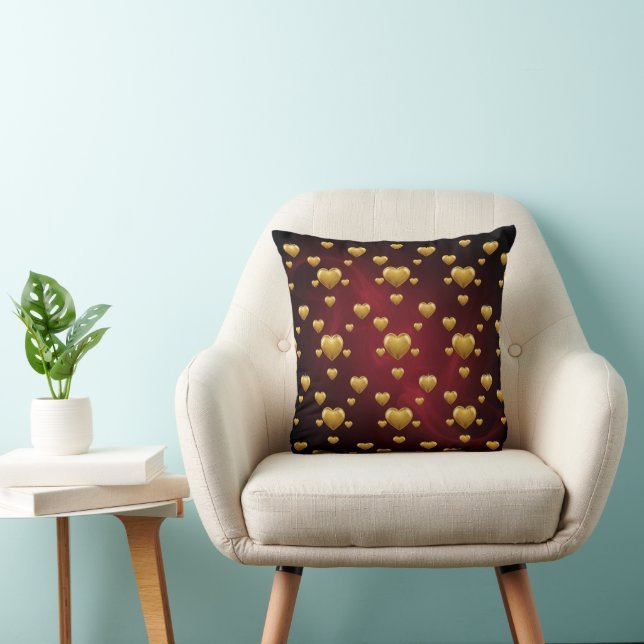 Luxueux Cœurs en or 3D et oreiller accent fumée cr (Chaise)
