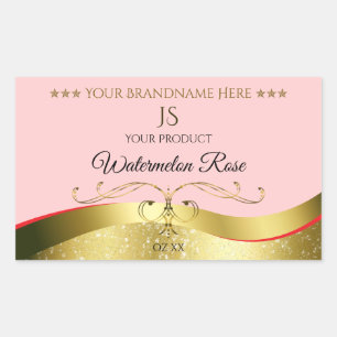 Luxueux Décor Wavy Gold Étiquette Monogramme rouge