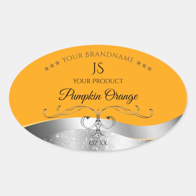 Luxueux Étiquette Monogramme orange Wavy Silver (Devant)