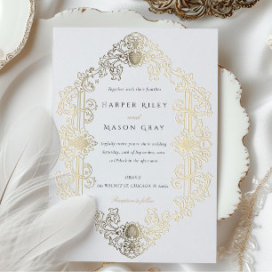Luxueux Faire-part de mariage baroque Gold Foil