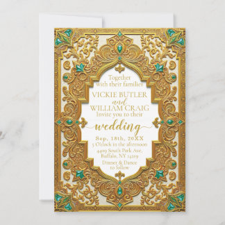 Luxueux Gold & Emerald Faire-part de mariage