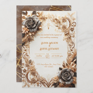 Luxueux Gold et Black Rose Faire-part de mariage