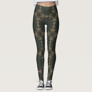 Luxueux Gold Ornate Leggings Détaillés