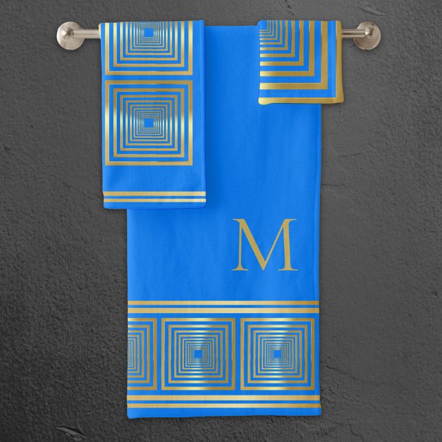Luxueux néon bleu clair or nom serviette set (Créateur téléchargé)