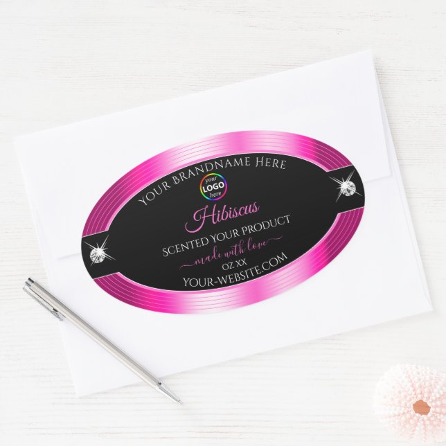 Luxueux noir brillant rose avec logo Étiquette pro (Enveloppe)