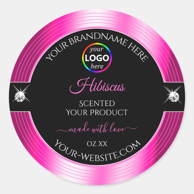 Luxueux noir brillant rose avec logo Étiquette pro (Devant)