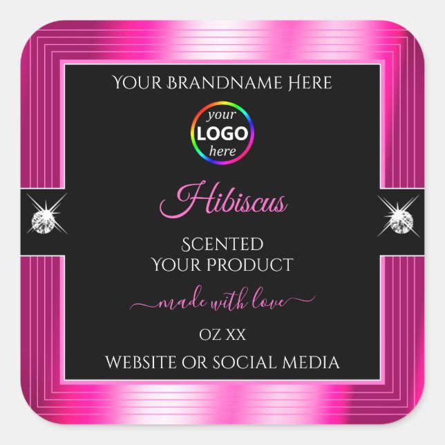 Luxueux noir brillant rose avec logo Étiquette pro (Devant)